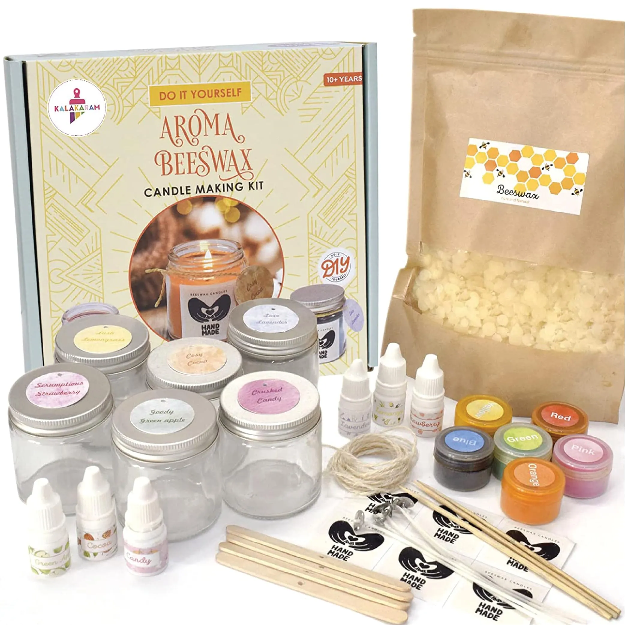 Kalakaram Pure and Natural Beeswax Aroma Candle Making Kit – Make 6 Colourful Beeswax Aroma Candle Jars with The Contents of This kit,Others