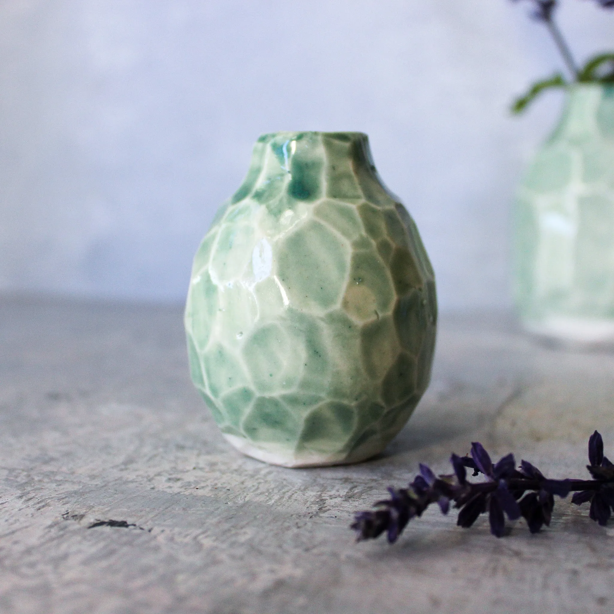 Little Faceted Green Vases