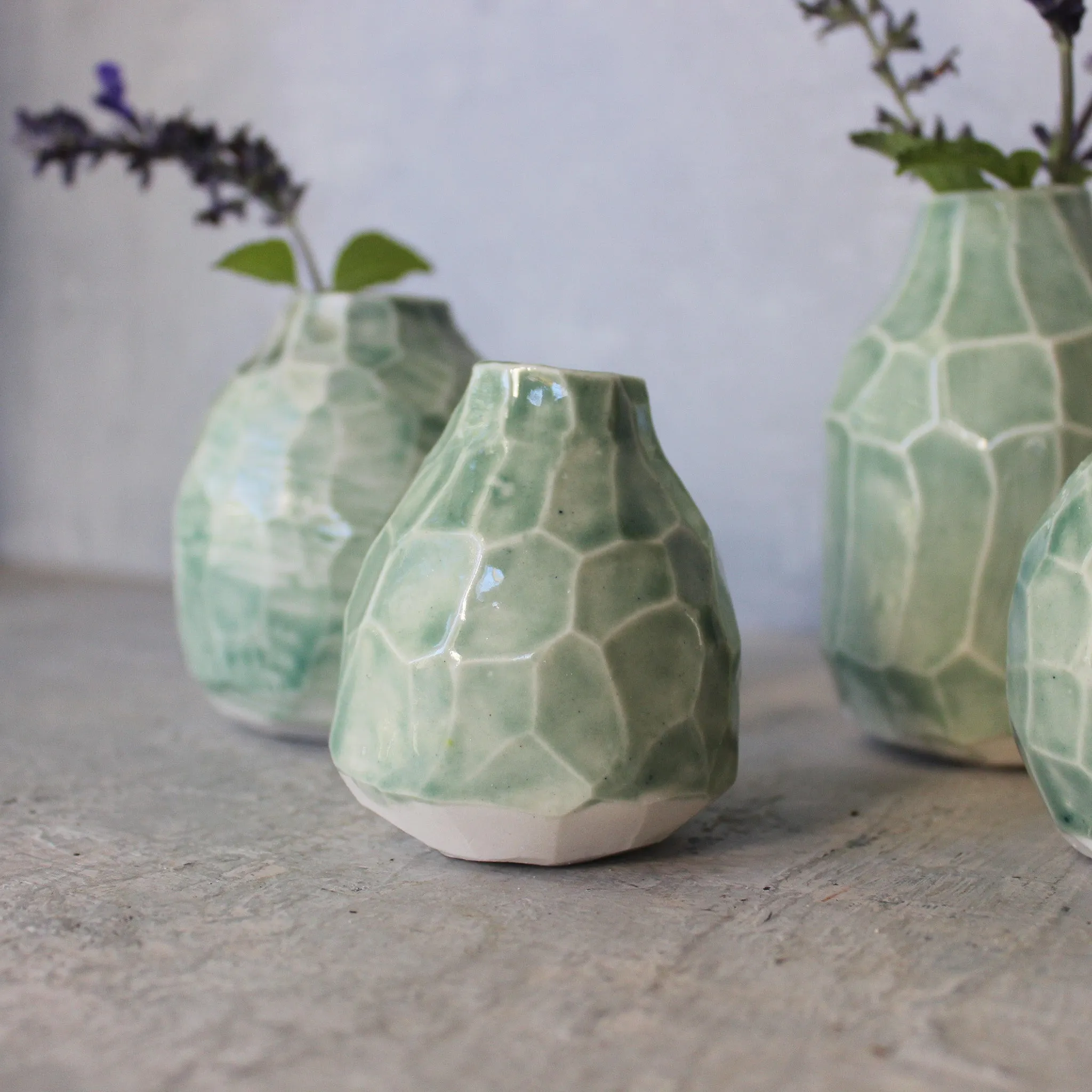 Little Faceted Green Vases