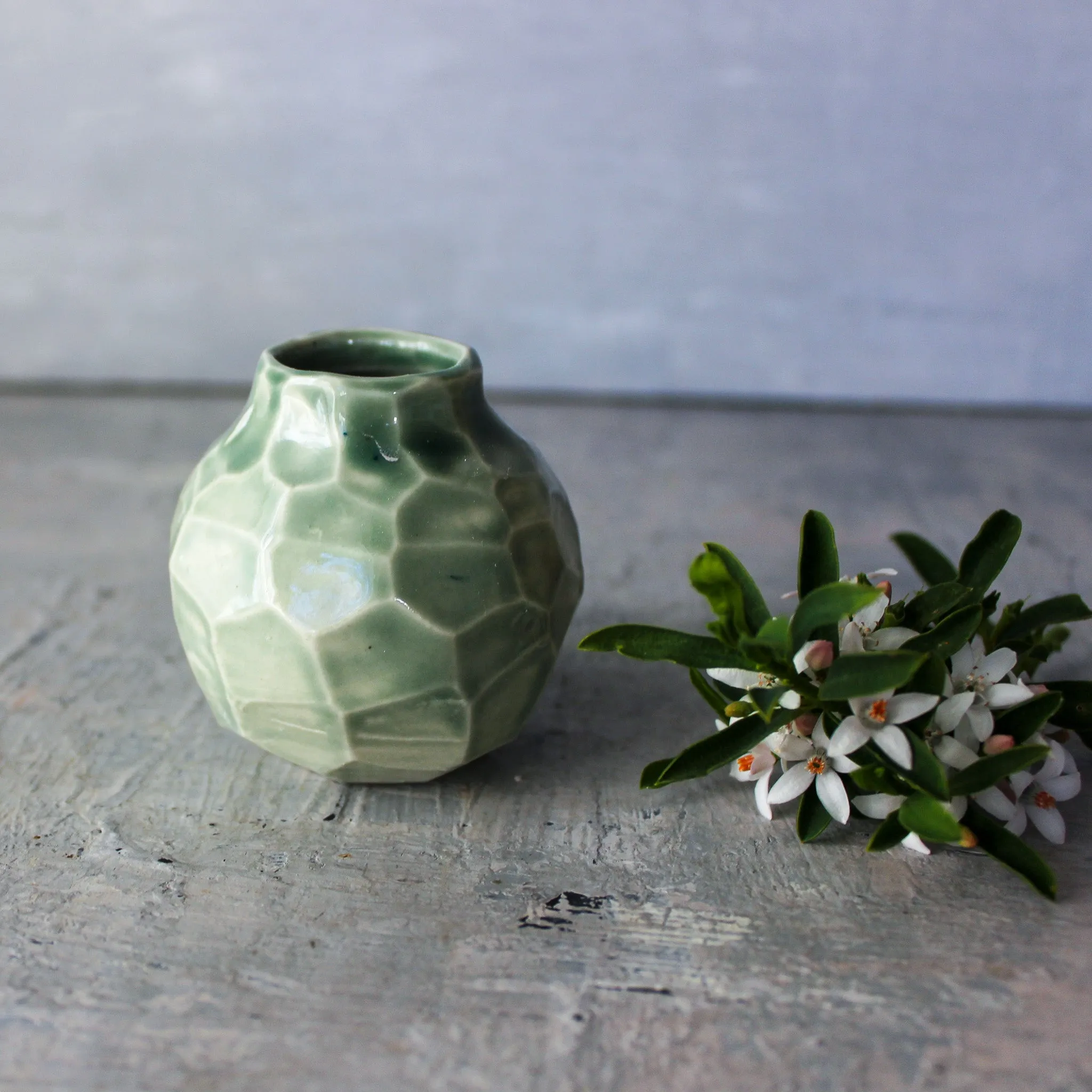 Little Faceted Green Vases