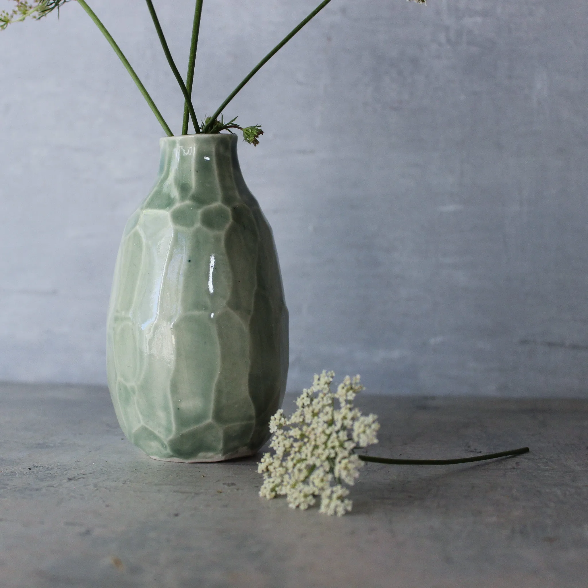 Little Faceted Green Vases