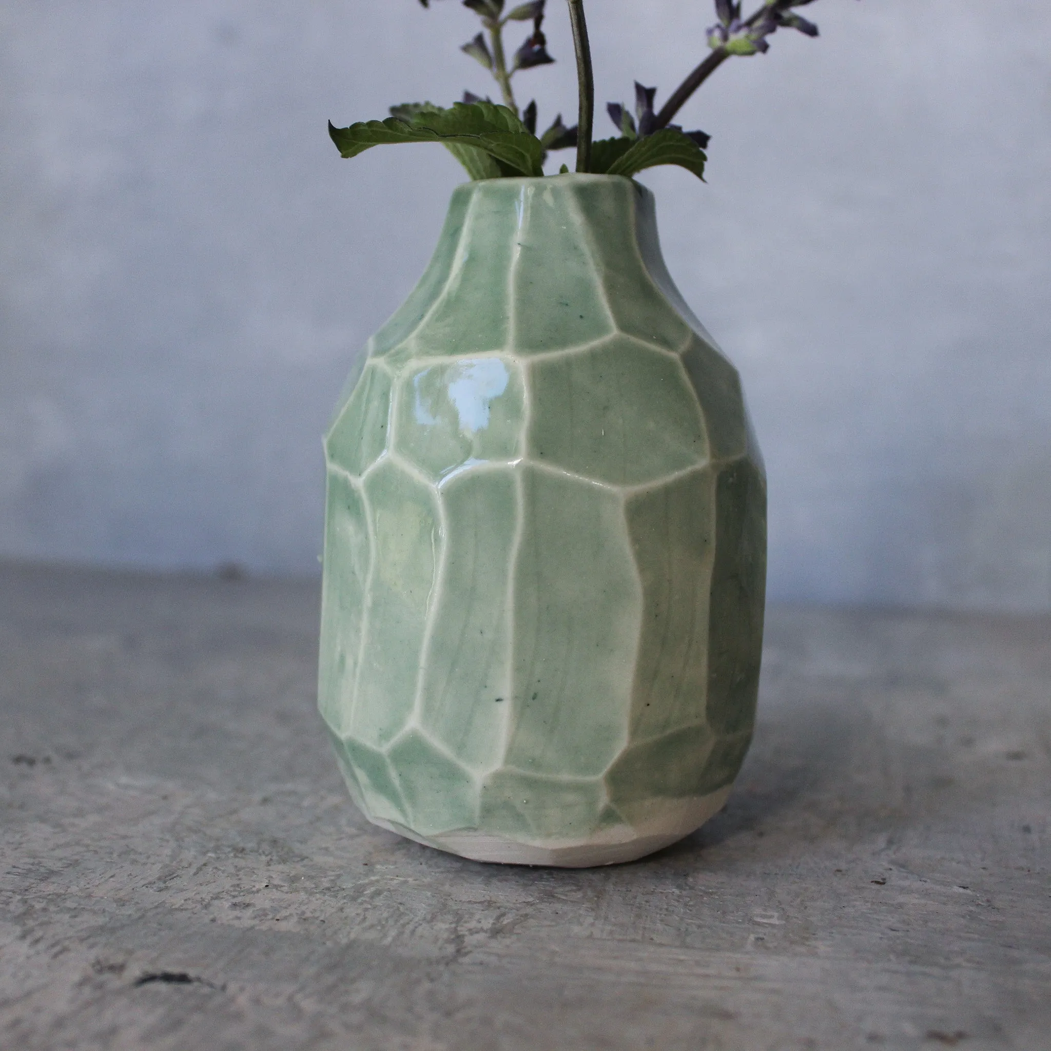 Little Faceted Green Vases