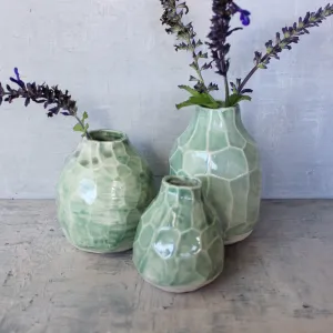 Little Faceted Green Vases