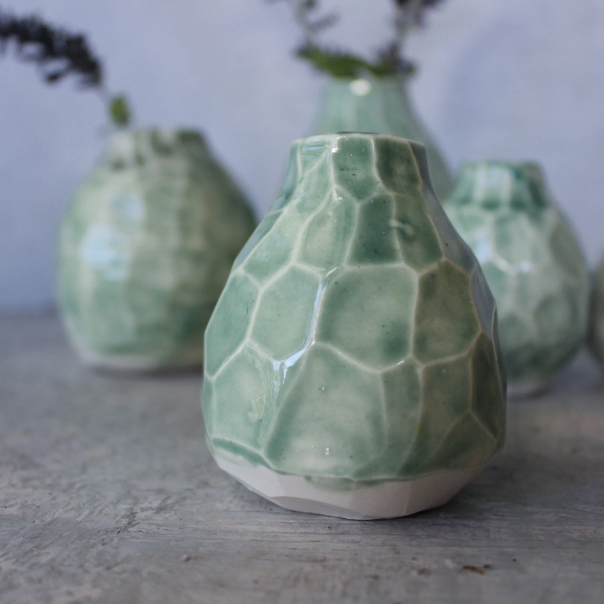 Little Faceted Green Vases