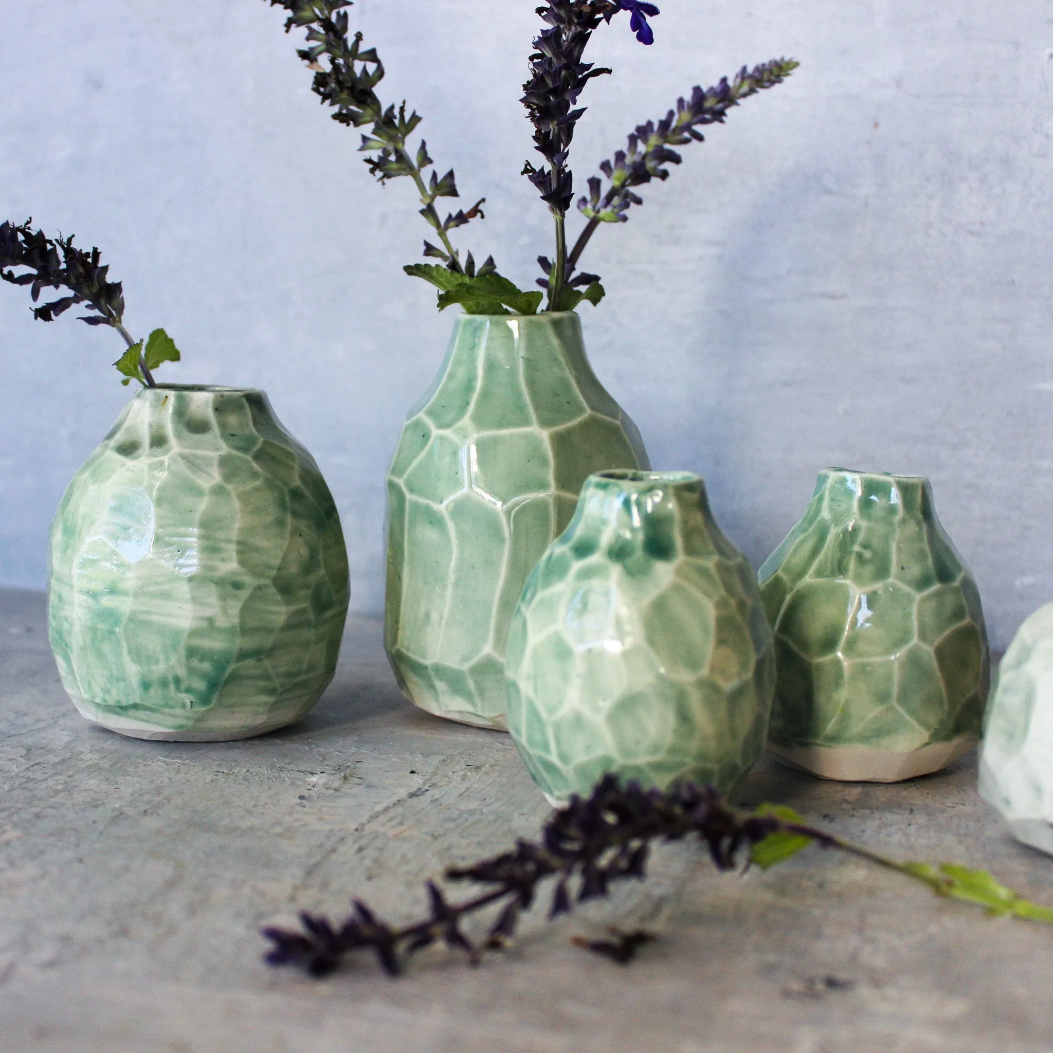 Little Faceted Green Vases