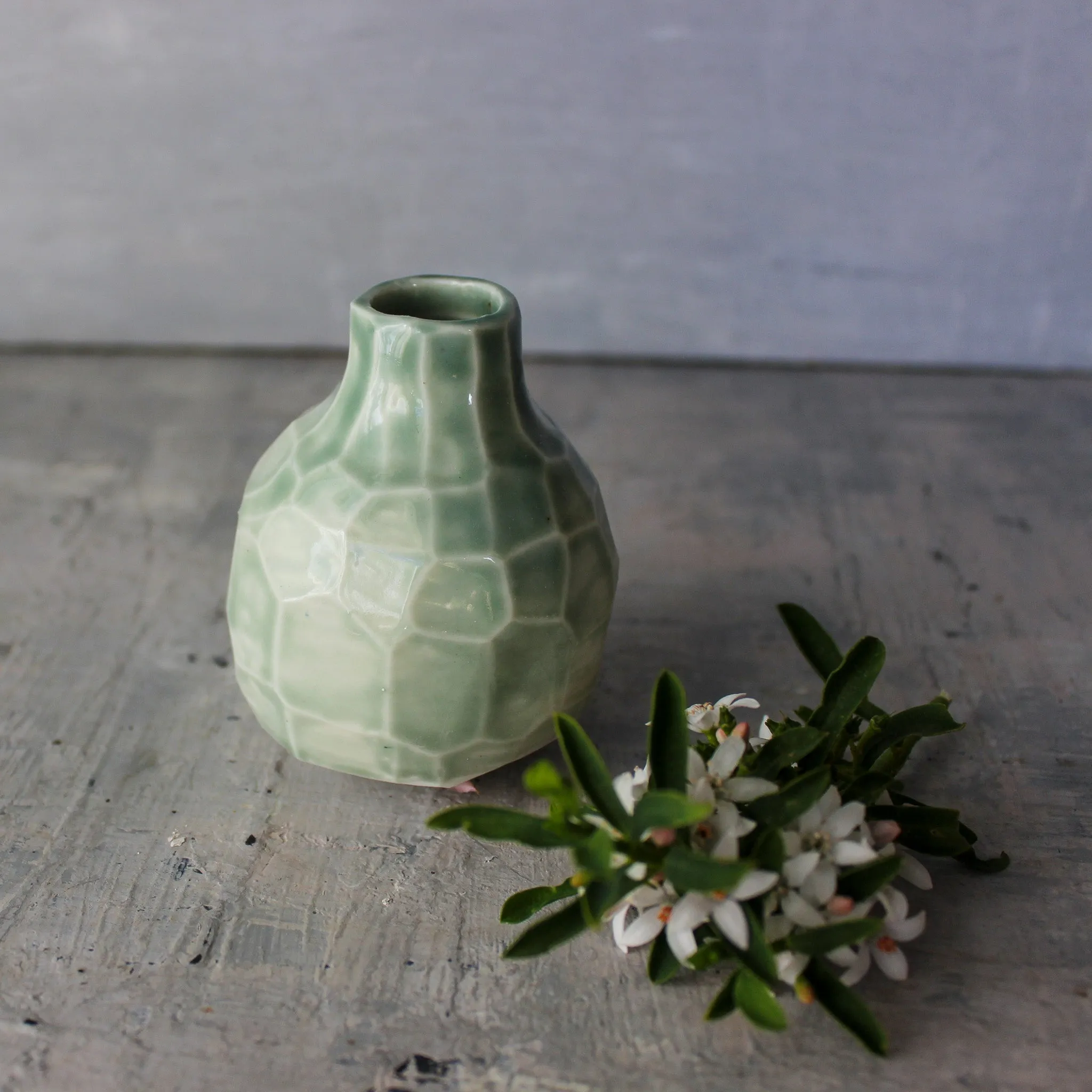 Little Faceted Green Vases