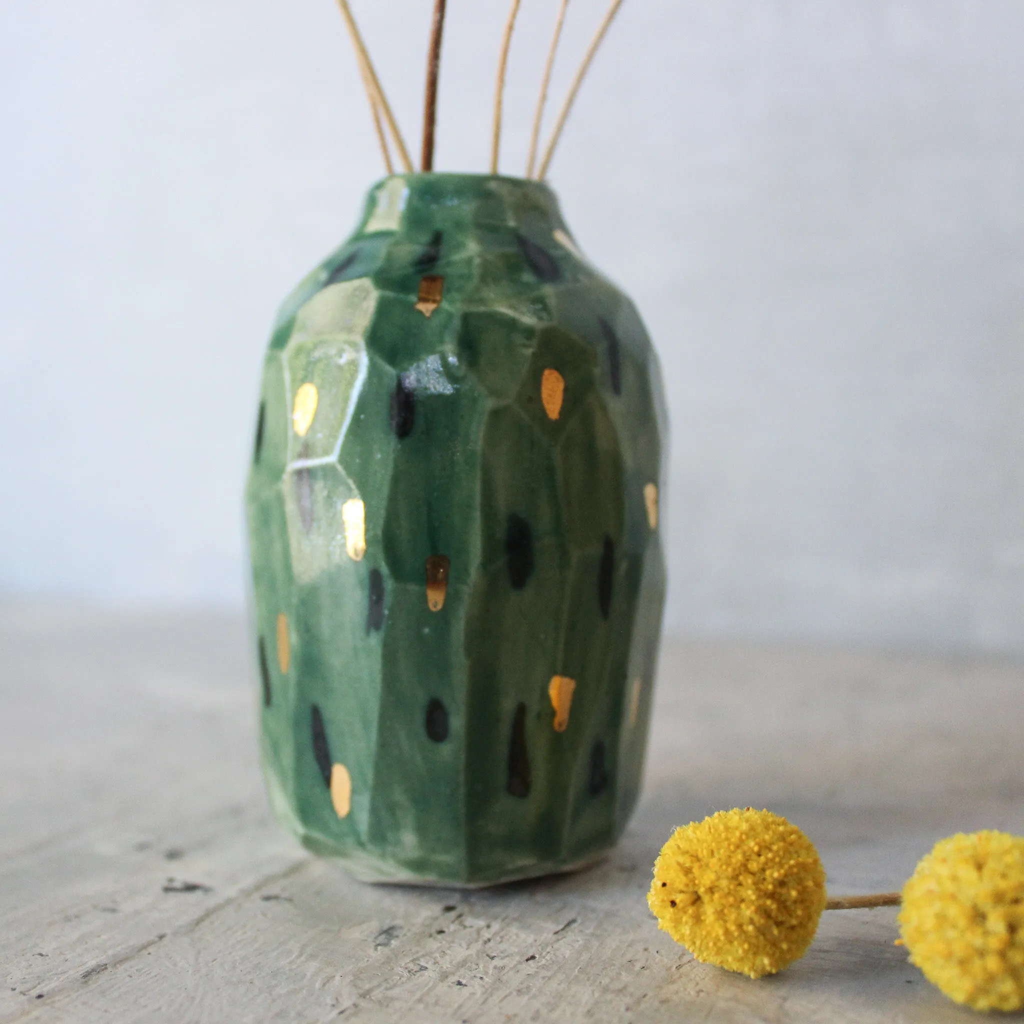 Little Faceted Green Vases