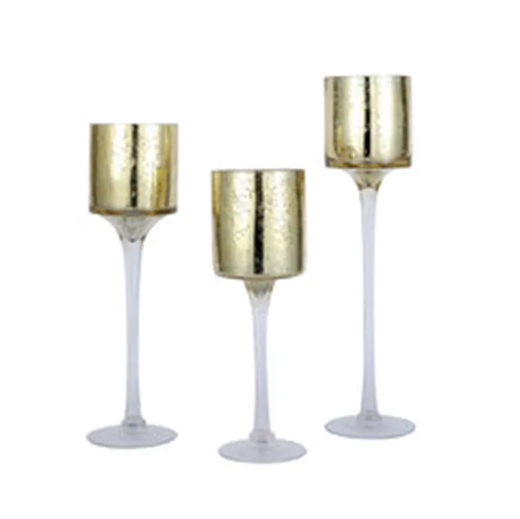 Long Stem Mercury Gold Tea Light Holder | Set of 3