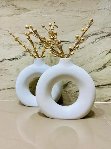 Manifested Decor - Ceramic Plain White Donut Vase for Home Decor, Elegant Style, Perfect for Living Room, Bedroom, Office & Wedding Decoration