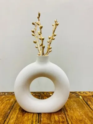 Manifested Decor - Ceramic Plain White Donut Vase for Home Decor, Elegant Style, Perfect for Living Room, Bedroom, Office & Wedding Decoration