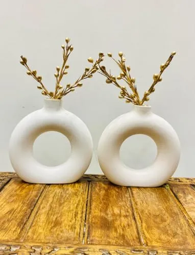 Manifested Decor - Ceramic Plain White Donut Vase for Home Decor, Elegant Style, Perfect for Living Room, Bedroom, Office & Wedding Decoration