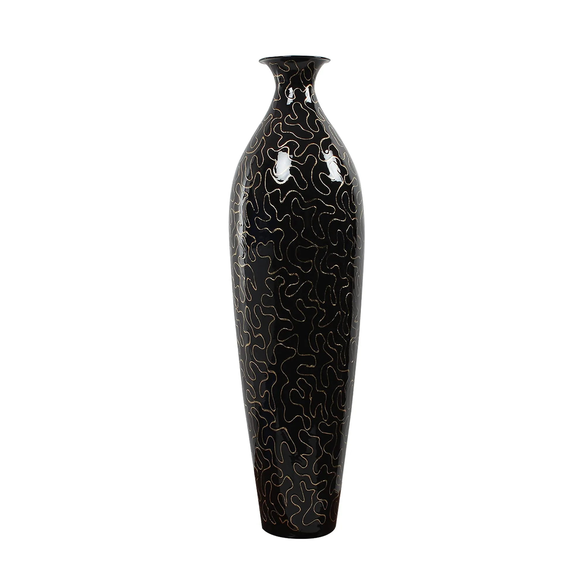 Micasa Unbreakable Flower Vase Metallic for Home and Décor Handmade Flower vase 2 feet height (25 inch) Black -Gold kadhayi Print