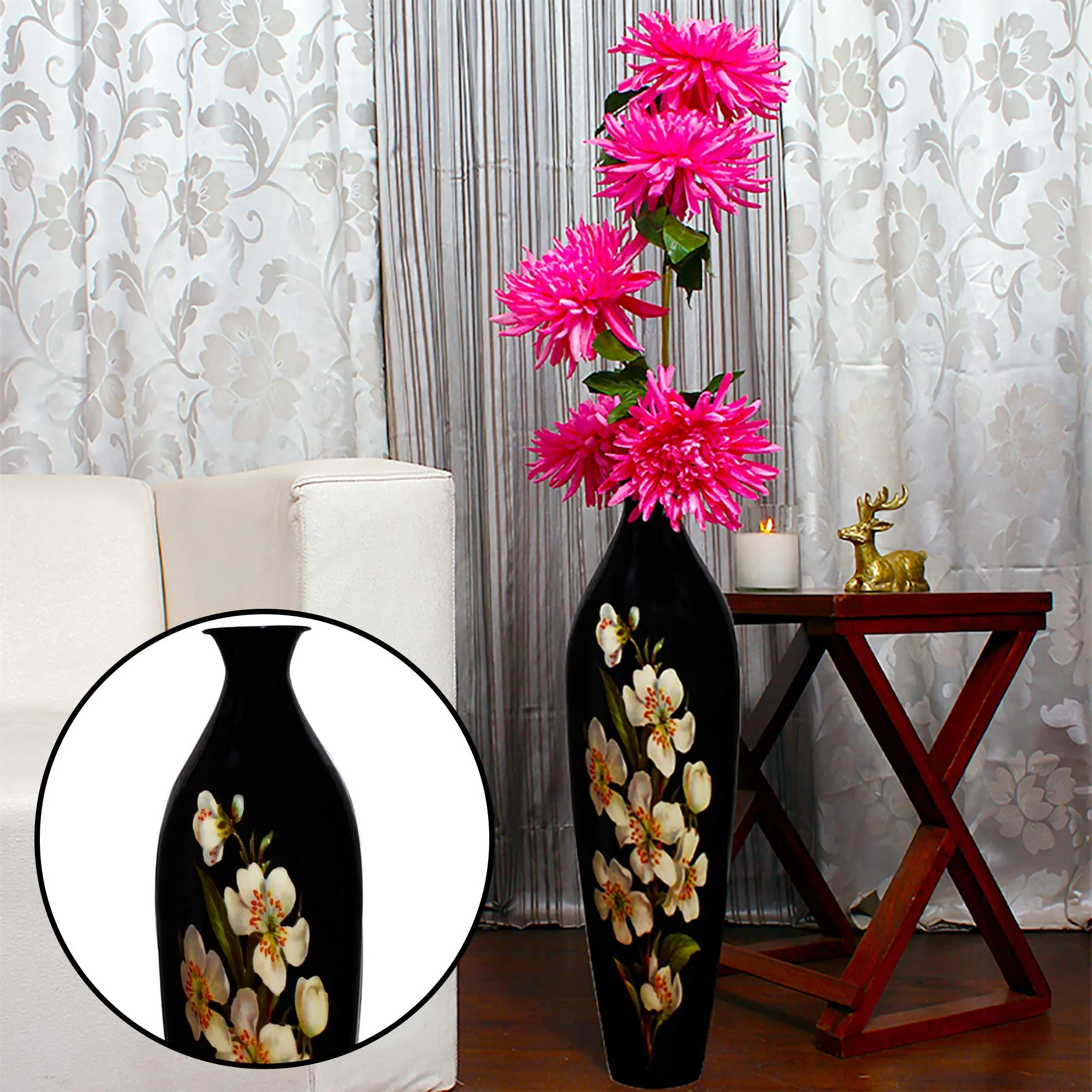 Micasa Unbreakable Flower Vase Metallic for Home and Decor Handmade Flower vase (25 inch) Black-white Lily