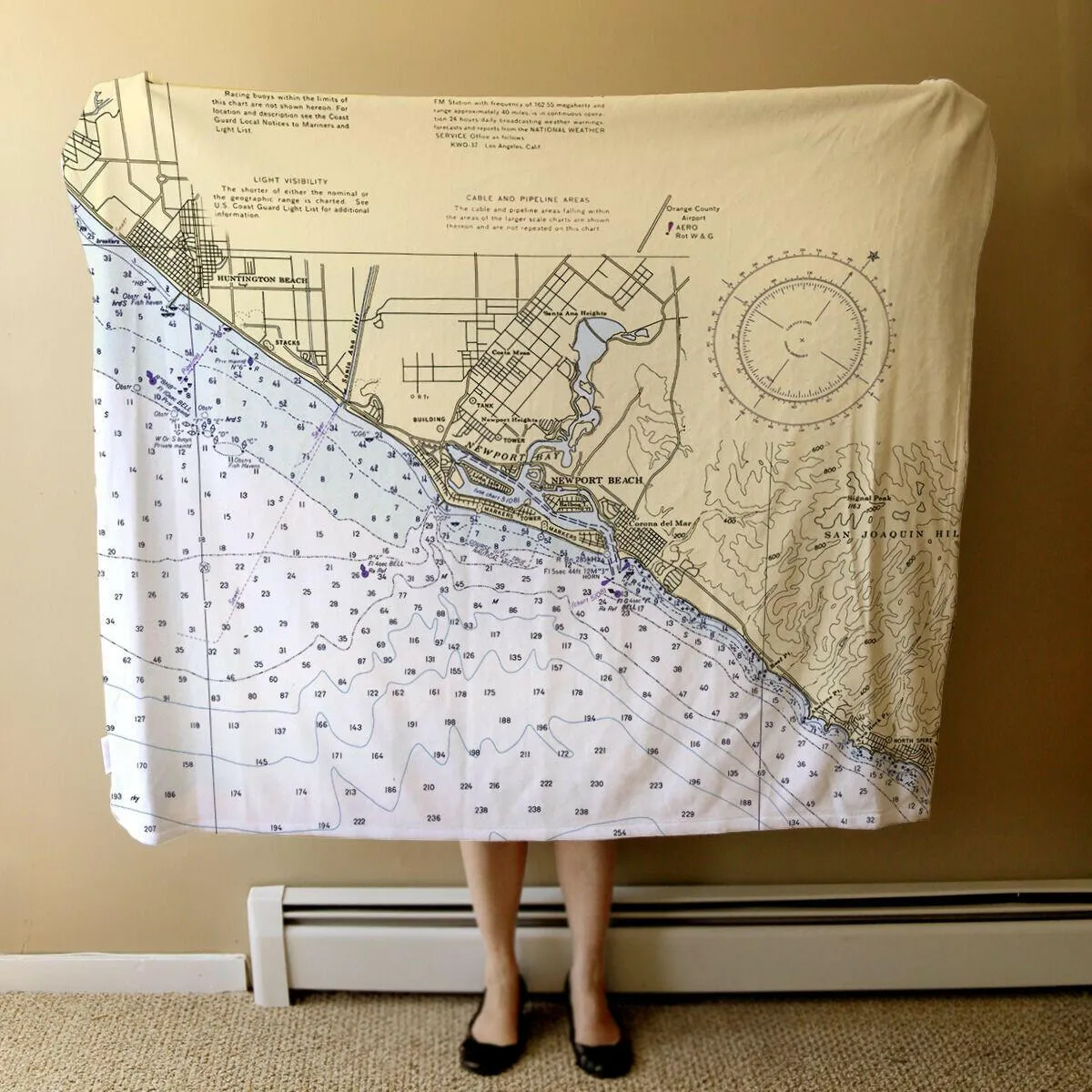 Nautical Chart Blankets, California Coastal Maps