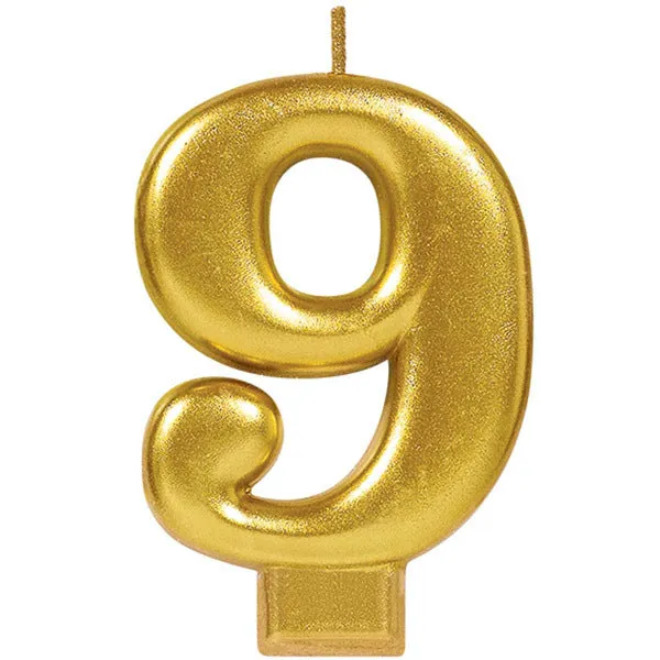 Number Candle 9 Metallic Gold