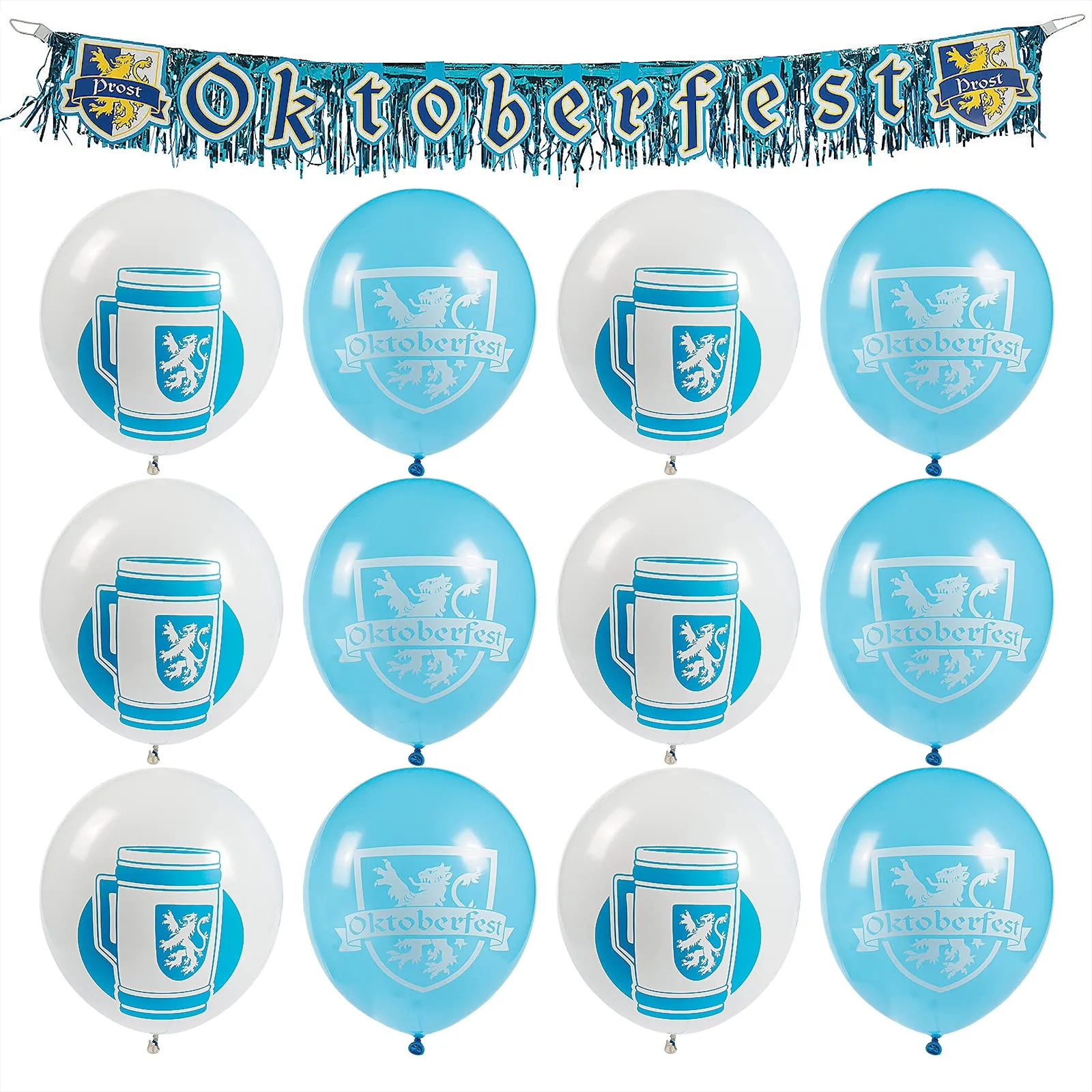 Oktoberfest Party Blue & White Latex Balloons and Foil Fringe Garland Set