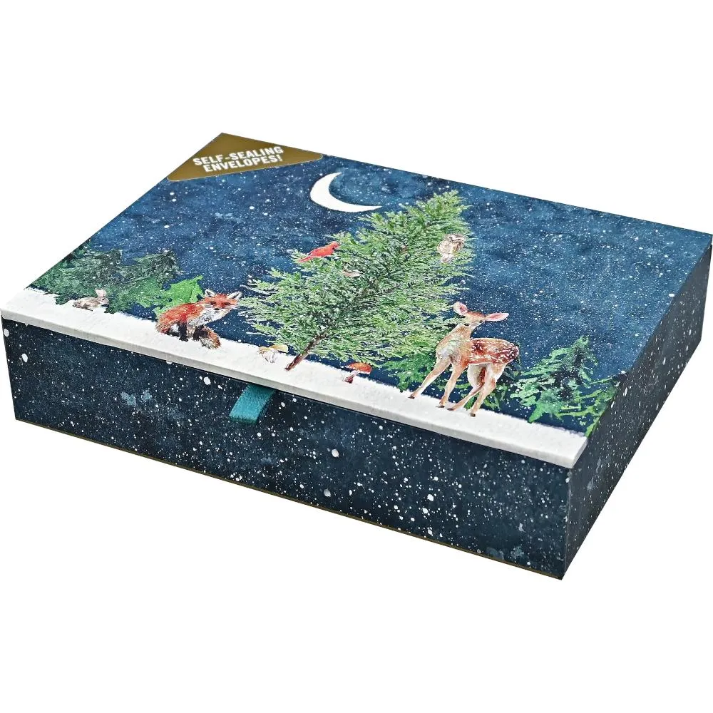 Peter Pauper Press Deluxe Holiday Boxed Cards 20pk - Moonlit Forest Friends