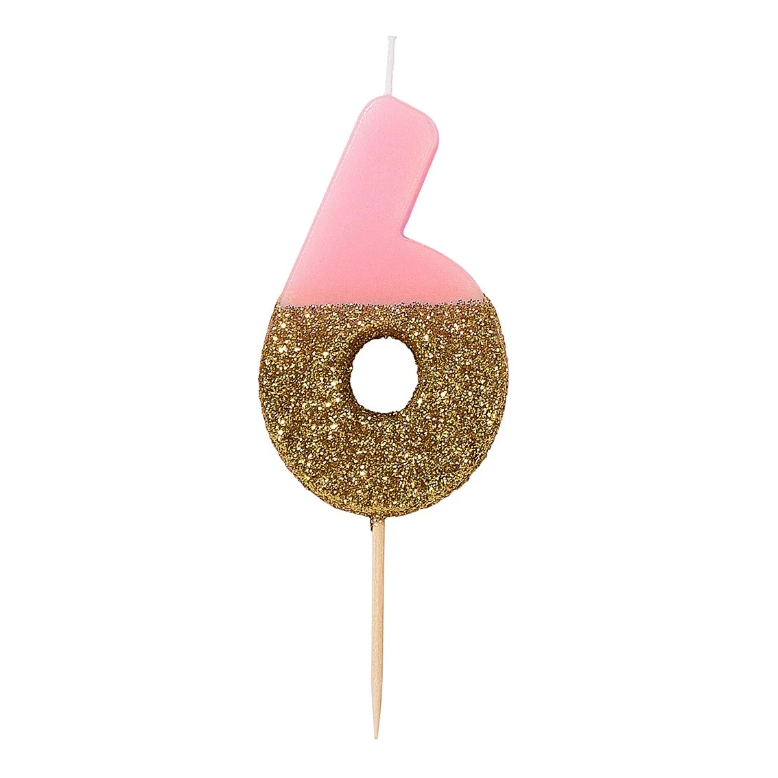 Pink Glitter Number Candle - 6