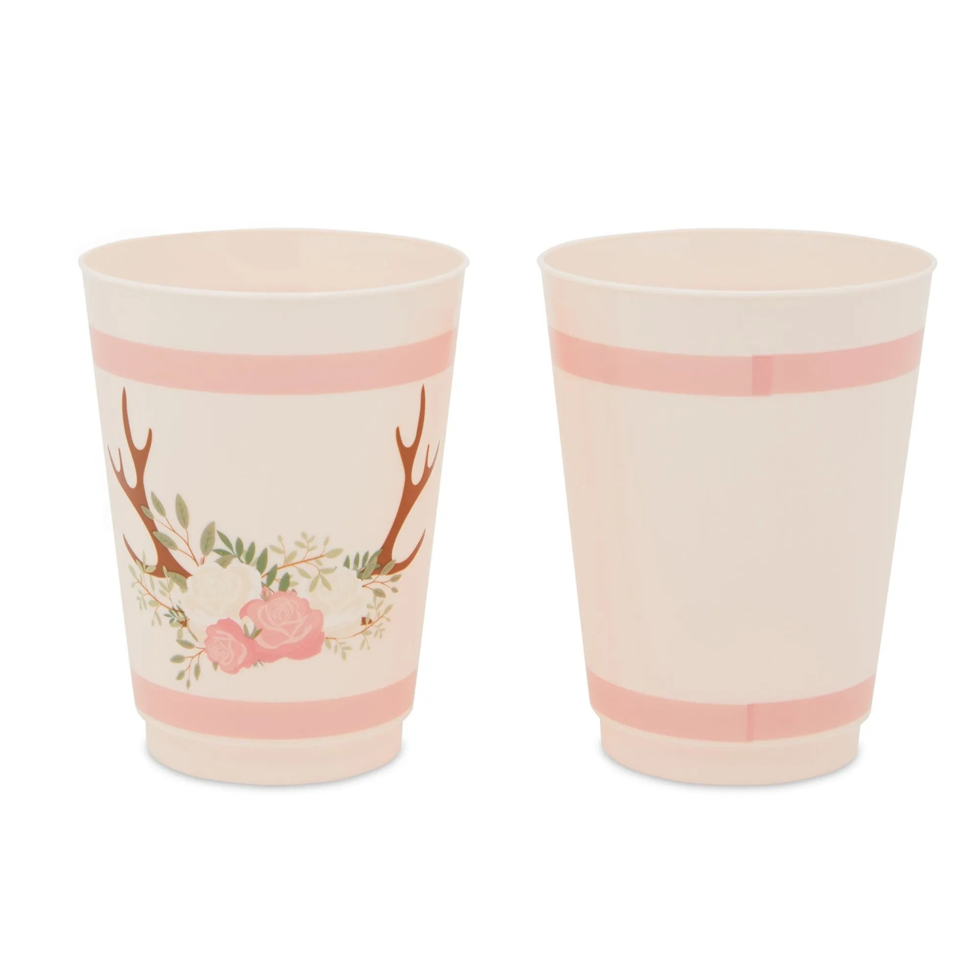 Pink Plastic Floral Tumbler Cups for Oh Deer Girl Baby Shower (16 oz, 16 Pack)