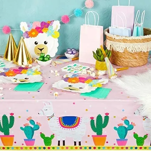 Plastic Tablecloth, Llama Birthday Party Supplies (54 x 108 in, 3-Pack)