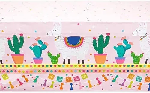 Plastic Tablecloth, Llama Birthday Party Supplies (54 x 108 in, 3-Pack)