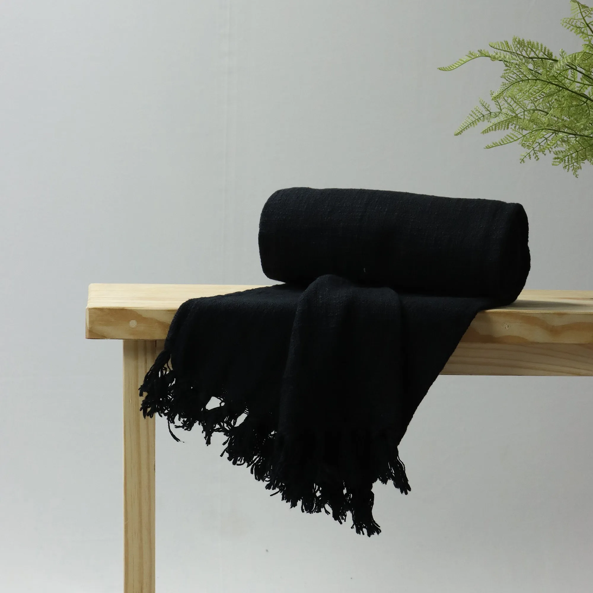 Premium Soft Black Cotton Solid Throw For Sofa