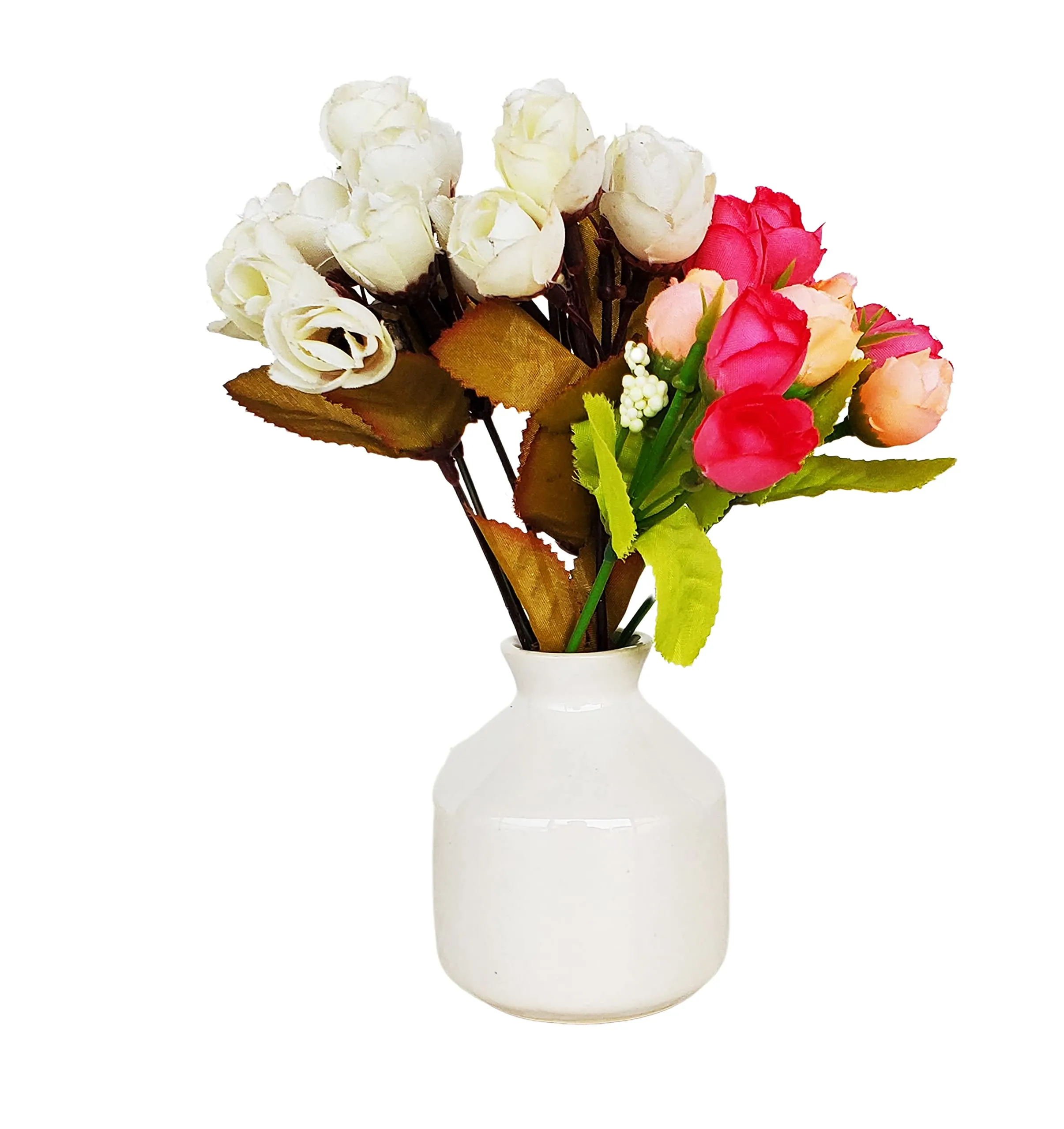 Pure Source India Porcelain Flower Vase Without Flowers, (Length 6.5 cm; Width -6.5 cm; Height - 9.5 cm, Off- White)