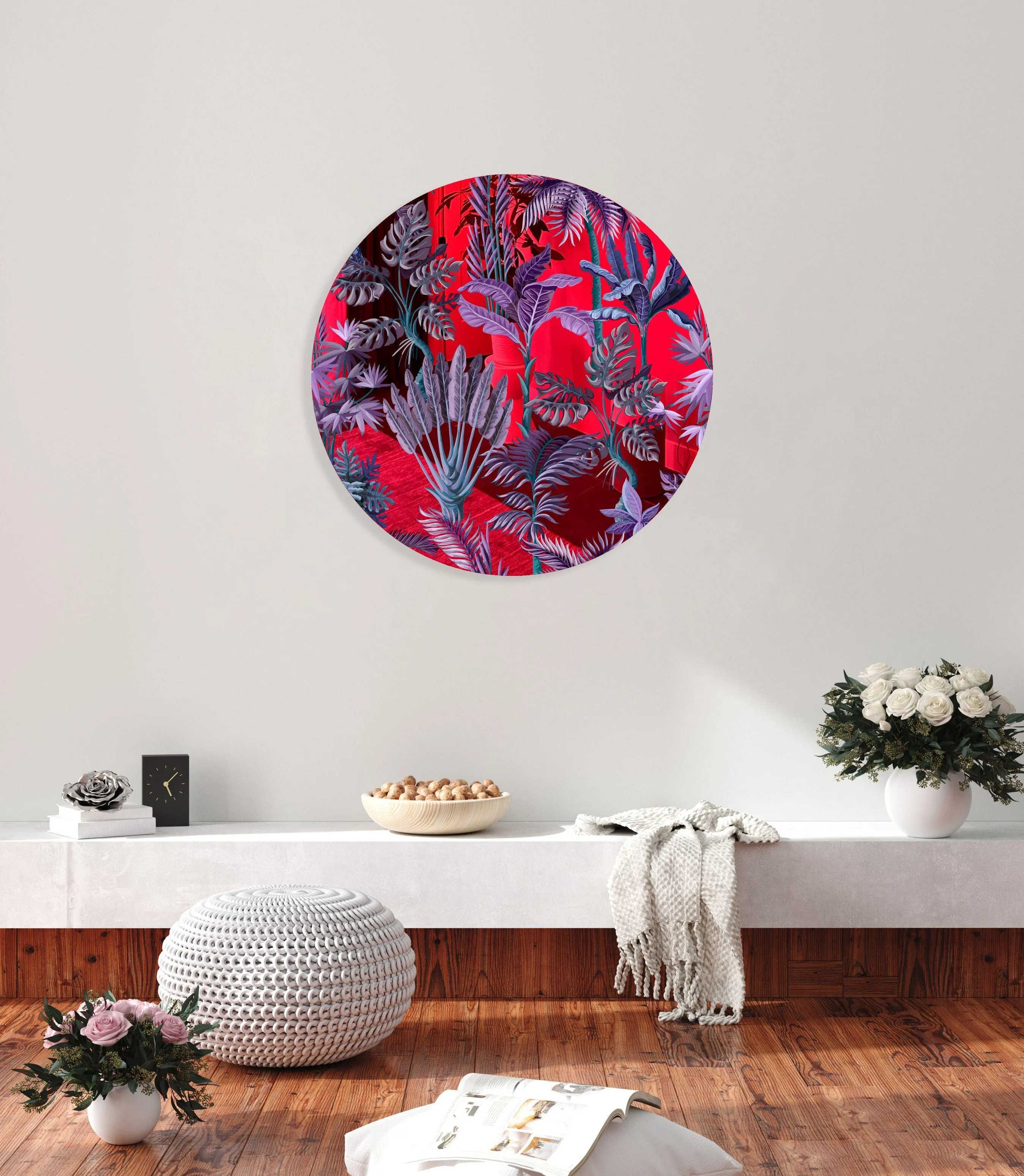 Purple Palm Leaves Printed Mirror Acrylic Circles