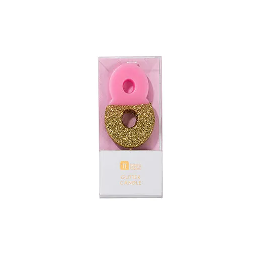 "We Heart Birthdays" Pink Glitter Number Candle -eight