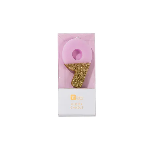 "We Heart Birthdays" Pink Glitter Number Candle - Nine