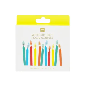 Rainbow Birthday Candles With Coloured Flames - 12 Pack