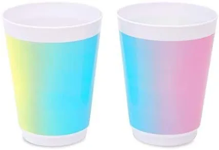 Reusable Plastic Tumbler Cups, Pastel Rainbow Party Supplies (16 oz, 16 Pack)