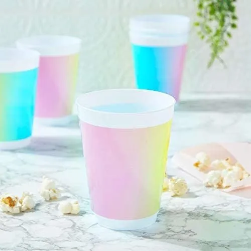 Reusable Plastic Tumbler Cups, Pastel Rainbow Party Supplies (16 oz, 16 Pack)