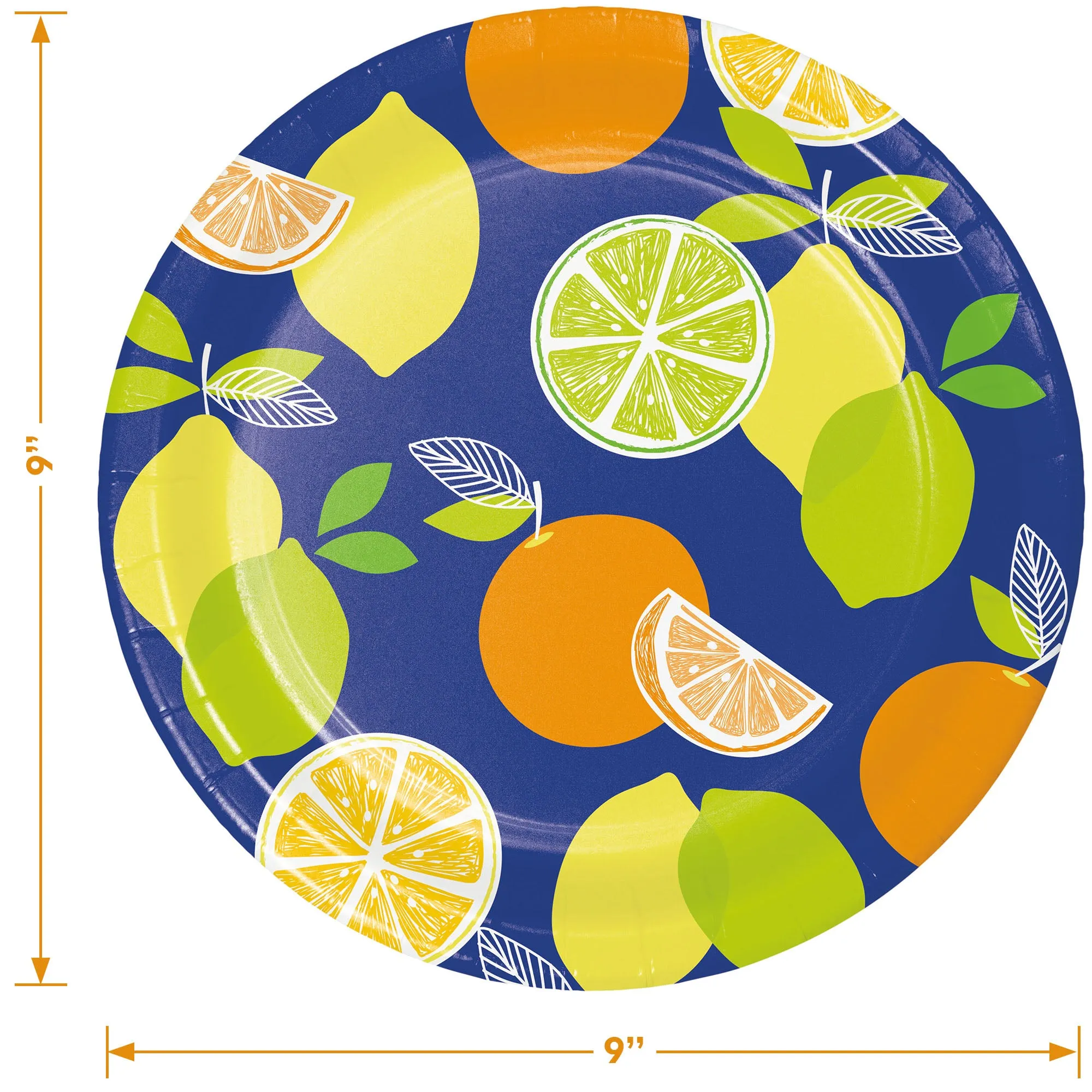 Summer Citrus Party Supplies - Lemon, Orange, and Lime Paper Dinner Plates, Lunch Napkins, and Forks (Serves 16)