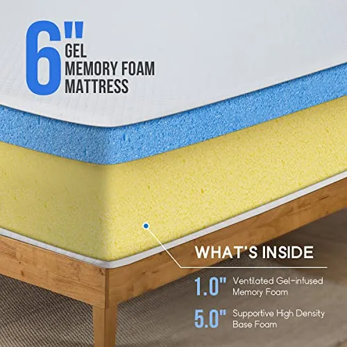 Twin Mattress 6 inch Gel Memory Foam Mattress Queen Mattresses Medium Firm Mattresses for Cool Sleep Relieving Pressure Relief CertiPUR-US Certified Mattress in a Box