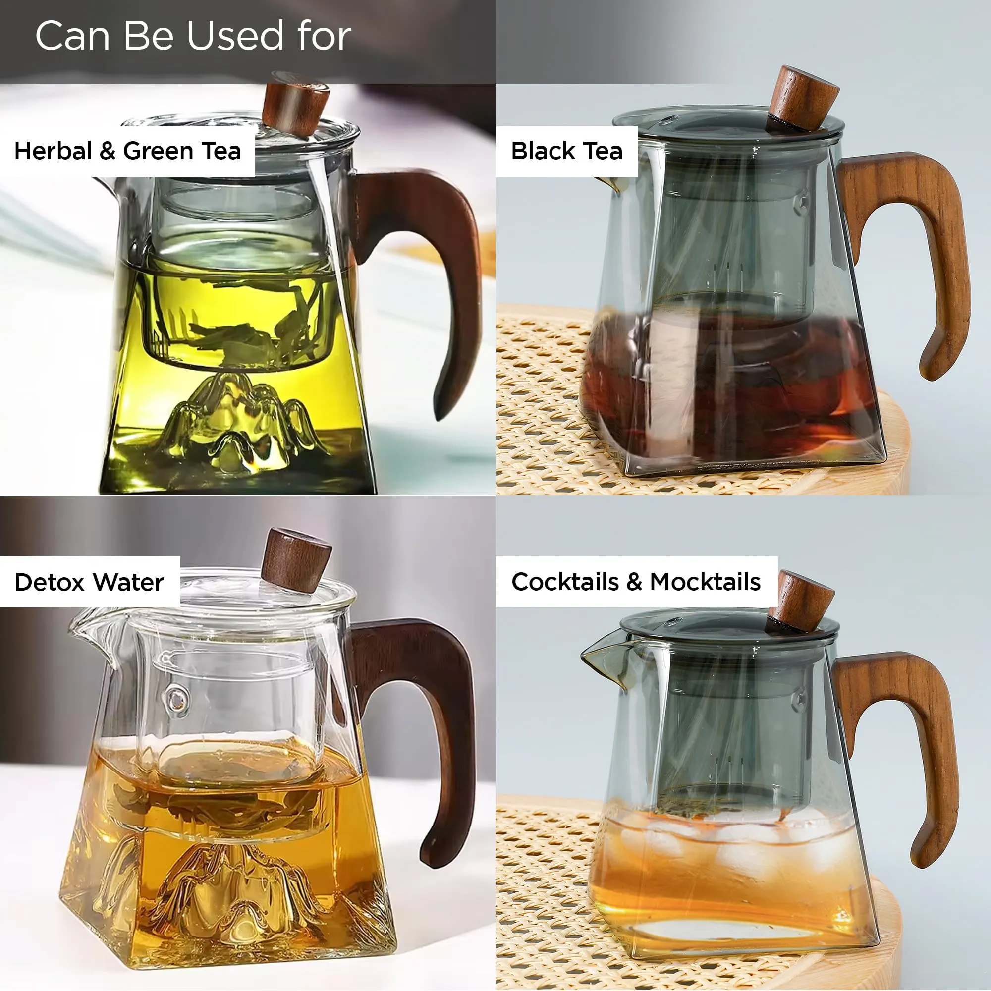 UMAI Borosilicate Glass Tea Pot (500ml)| Glass Kettle For Gas Stove | Stovetop Safe with Removable Glass Infuser Bamboo Handle & Lid | Tea Kettle Glass | Teapot | Tea Maker Kettle | Tea Infuser Kettle