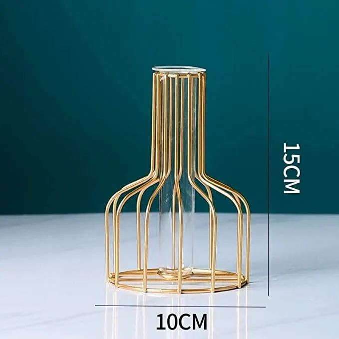 UNIQUE ART Glass Propagation Station with Metal Frame, Test Tube Vase for Flower Decoration Gold vase 6In (Pack of 1)