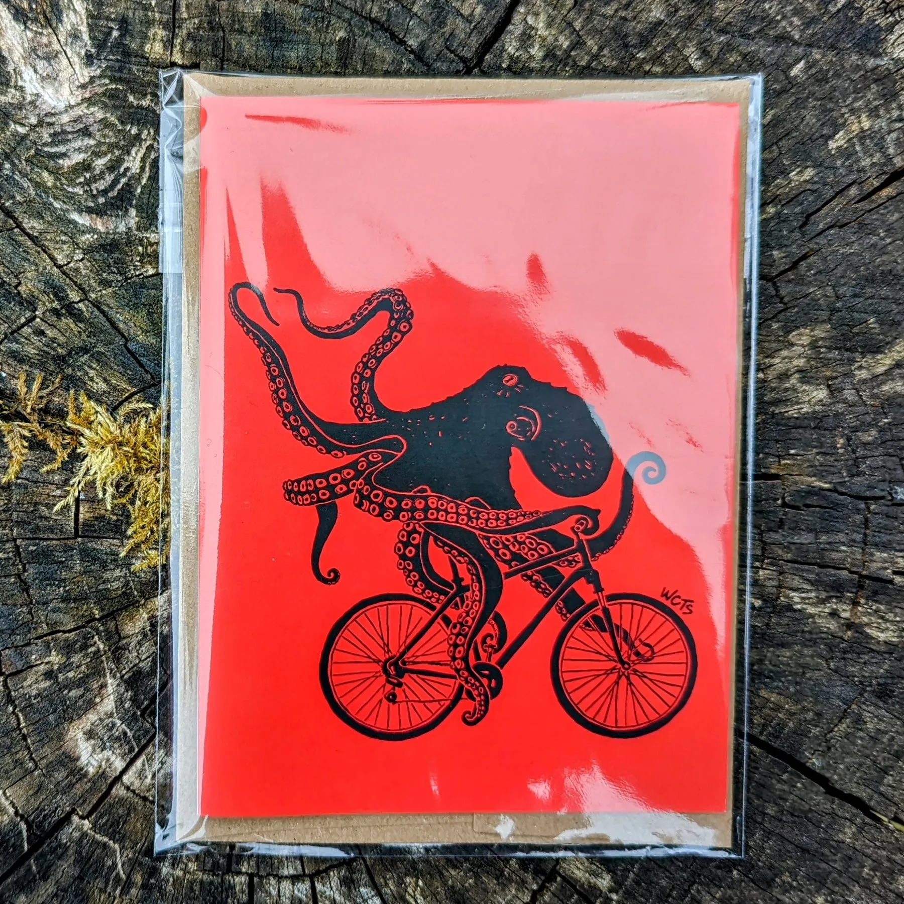 Westcoastees Biking Octopus Art Card