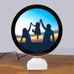 Yaayi Magic Round Mirror Photo Frame with LED Lights for Wedding Anniversary, Birthday Gift, Home Decoration, Best Gift for Husband & Wife